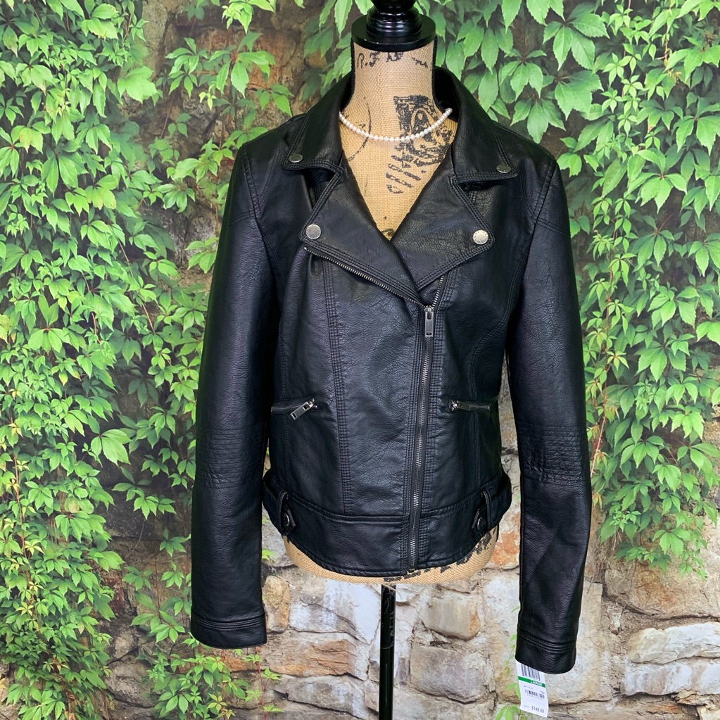 Nwt Oat New York Black Vegan Leather Moto Jacket, L